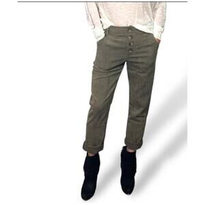 NWT Uniq Button Olive Khaki Green Corduroy Cropped Ankle Pants size m